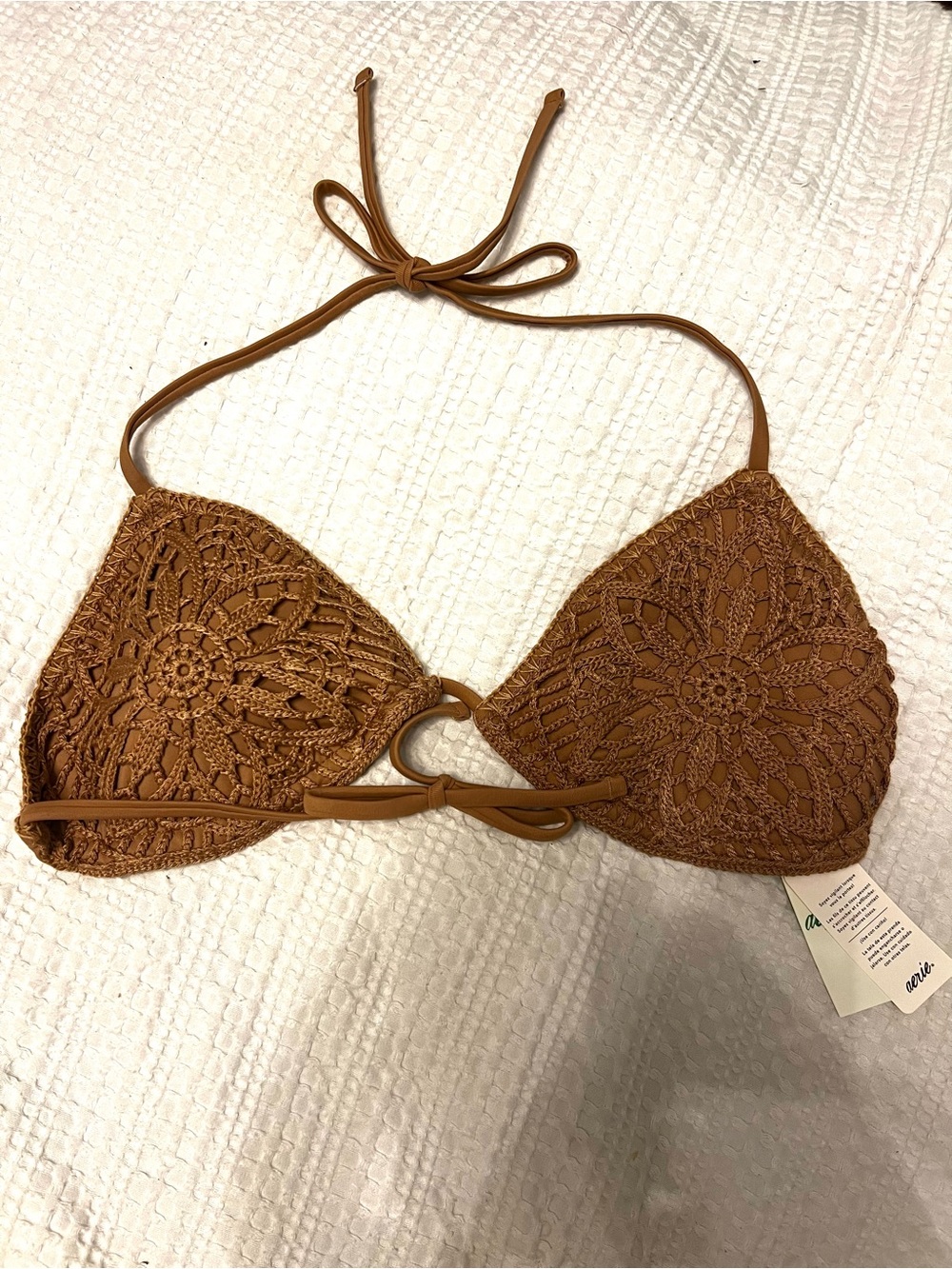 NWT Aerie Crochet reversable Triangle Swim Top - Brown